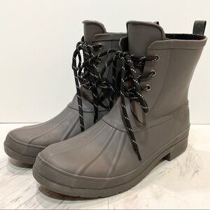 New! Chooka Eastlake Lace Up Gray Duck Rain Boot 10